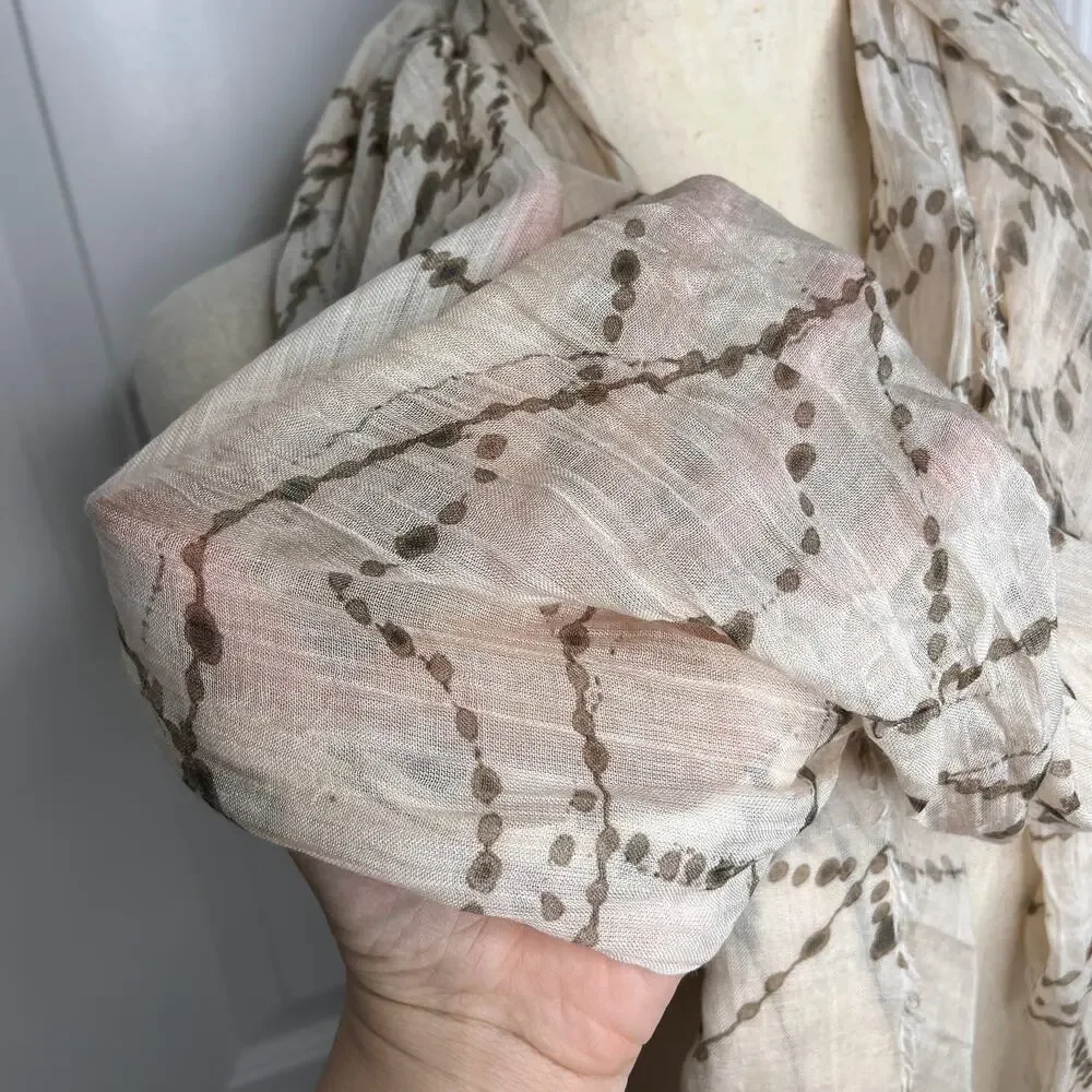 Eileen Fisher Scarf Women's White Grey Web Printed Gauze Modal Silk Flawed